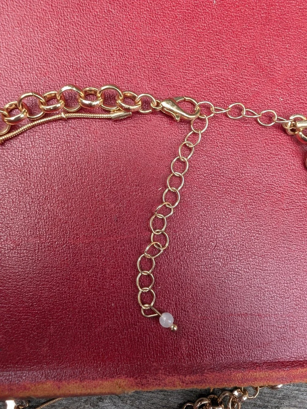 Gold-Tone Charm Necklace with Red Strawberry and Glass Heart